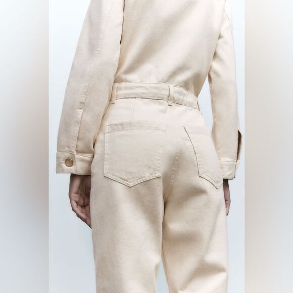 Zara Ecru Denim Jumpsuit Romper New - Picture 13 of 16